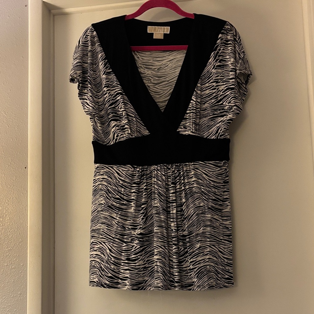 Michael Kors Black and White Zebra Print Top. Size L